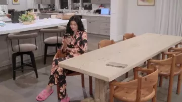 Louis Vuitton Pink Fur Mink Slides worn by Kylie Jenner as seen in The Kardashians(S07E09)
