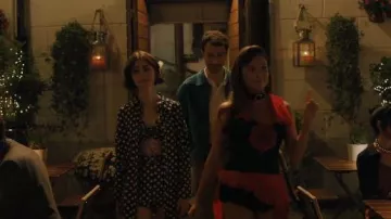 For Love & Lemons Navy Blue Polka Dot Button Down Denim Shirt worn by Emily Cooper (Lily Collins) as seen in Emily in Paris (S05E02)