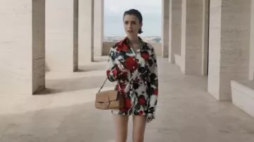 Dolce & Gabbana Rose Print Shorts worn by Emily Cooper (Lily Collins) as seen in Emily in Paris (S05E02)
