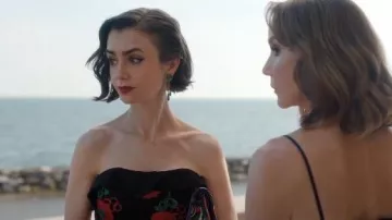 Aurelie Bidermann Miki Malachite Earrings in Pine worn by Emily Cooper (Lily Collins) as seen in Emily in Paris (S05E02)