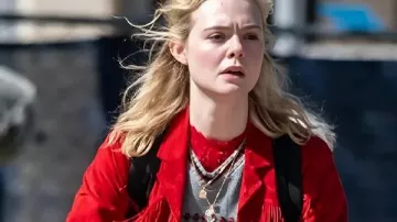 Margo’s Got Money Troubles Elle Fanning Red Fringe Jacket worn by Margo Millet (Elle Fanning) as seen in Margo's Got Money Troubles (S01)