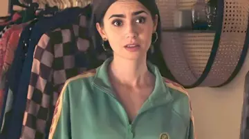 Emily in Paris S05 Lily Collins Green Track Jacket worn by Emily Cooper (Lily Collins) as seen in Emily in Paris (S05)
