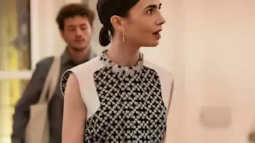 Emily In Paris S05 Lily Collins Geometric Floral Printed Blouse worn by Emily Cooper (Lily Collins) as seen in Emily in Paris (S05)