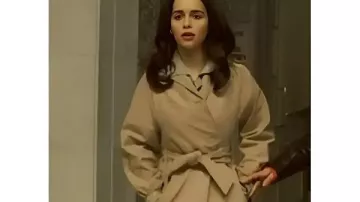 Ponies 2026 Emilia Clarke Trench Coat worn by Bea (Emilia Clarke) as seen in PONIES (S01E01)