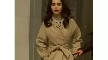 Ponies 2026 Emilia Clarke Trench Coat worn by Bea (Emilia Clarke) as seen in PONIES (S01E01)