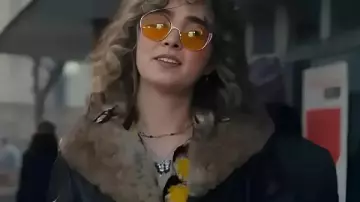 Ponies 2026 Haley Lu Richardson Leather Coat worn by Twila (Haley Lu Richardson) as seen in PONIES (S01E01)