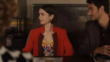 Dolce & Gabbana Carretto Print Bustier Top worn by Emily Cooper (Lily Collins) as seen in Emily in Paris (S05E03)