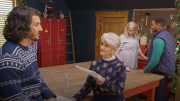 Kiel James Patrick Woodland Pine Sweater worn by Rustin Mom's as seen in Finding Mr. Christmas (S02E07)