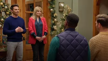 Ann Taylor Petite Tartan Tie Neck Blouse Rainforest worn by Melissa Peterman as seen in Finding Mr. Christmas (S02E07)