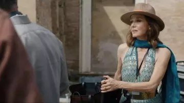 Lastelier Portofino Orange Trimmed Straw Hat worn by Sylvie Grateau (Philippine Leroy-Beaulieu) as seen in Emily in Paris (S05E03)