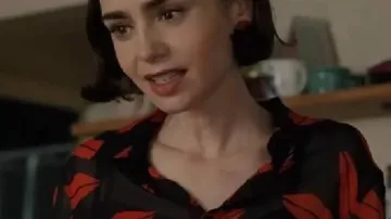 Emily in Paris S05 Lily Collins Lips Printed Blouse of Lily Collins in Emily in Paris