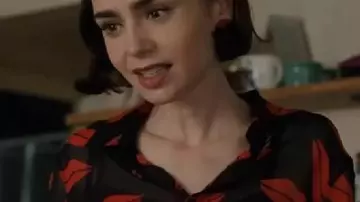 Emily in Paris S05 Lily Collins Lips Printed Blouse of Lily Collins in Emily in Paris