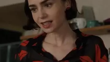 Emily in Paris S05 Lily Collins Lips Printed Blouse of Emily Cooper (Lily Collins) in Emily in Paris (S05)