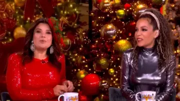 LaQuan Smith Mock-Neck Shiny Jersey Long-Sleeve Bodysuit worn by Sunny Hostin as seen in The View on December 19, 2025
