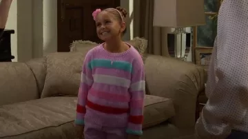 Epic Threads Feather Stripe Long-Sleeve Sweater in BonBon Pink worn by Beth Spencer ( Jordyn Lynn Ariza) as seen in The Bold and the Beautiful on December 9, 2025