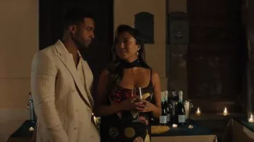 Ottoman Hands Moon Face Pearl Drop Stud Earrings worn by Mindy Chen (Ashley Park) as seen in Emily in Paris (S05E04)