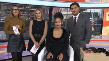 Alice + Olivia Issa Glitter Puff-Sleeve Turtleneck Sweater worn by Savannah Guthrie as seen in Today on December 22, 2025