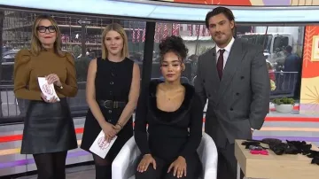 AllSaints Renai Leather Miniskirt worn by Savannah Guthrie as seen in Today on December 22, 2025