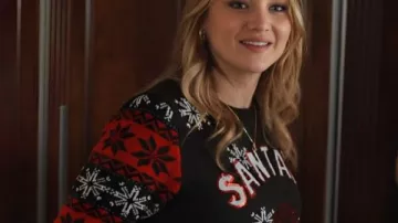 2025 Hunter King Ugly Christmas Sweater worn by in A Make or Break HolidayA Make or Break Holiday 2025 Hunter King Ugly Christmas Sweater worn by Liv (Hunter King) A Make or Break Holiday