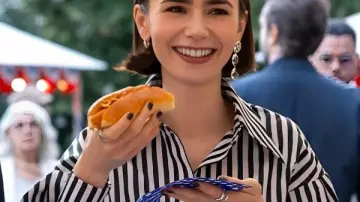 Emily In Paris Season 5 Lily Collins Striped Puff Sleeve Shirt