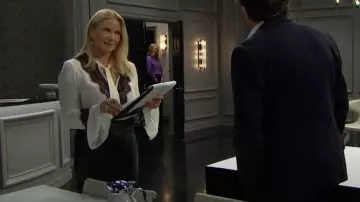 Zadig and Voltaire Tuan Silk Lace Trim Blouse worn by Brooke Logan (Katherine Kelly Lang) as seen in The Bold and the Beautiful on December 17, 2025