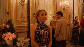 Alberta Ferretti Embellished Halter Top worn by Sylvie Grateau (Philippine Leroy-Beaulieu) as seen in Emily in Paris (S05E05)