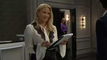 Nadri Pearl with Crystals Silver Plated Earrings worn by Brooke Logan (Katherine Kelly Lang) as seen in The Bold and the Beautiful on December 17, 2025