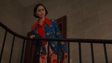 Gucci Single Breasted Floral Print Corduroy Jacket worn by Emily Cooper (Lily Collins) as seen in Emily in Paris (S05E05)