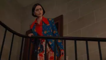 Gucci Single Breasted Floral Print Corduroy Jacket worn by Emily Cooper (Lily Collins) as seen in Emily in Paris (S05E05)