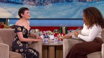 Emilia Wickstead Daffy Floral Faille Wide Leg Pants worn by Ginnifer Goodwin as seen in The Jennifer Hudson Show on December 11, 2025