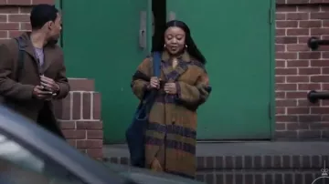Zara Wool Blend Coat Brown Multicoloured worn by Janine Teagues (Quinta Brunson) as seen in Abbott Elementary (S05E08)