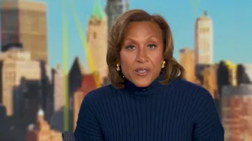 Polo Ralph Lauren Colorblock Chunky Knit Mockneck Sweater worn by Robin Roberts as seen in Good Morning America on December 18, 2025