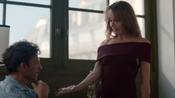 Mugler Off Shoulder Knit Dress worn by Sylvie Grateau (Philippine Leroy-Beaulieu) as seen in Emily in Paris (S05E05)