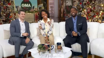 L'Agence Osiris Jacquard Collared Cardigan worn by Janai Norman as seen in Good Morning America on December 22, 2025