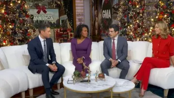 Rachel Parcell Asymmetric Shirred Long Sleeve Dress worn by Janai Norman as seen in Good Morning America on December 22, 2025