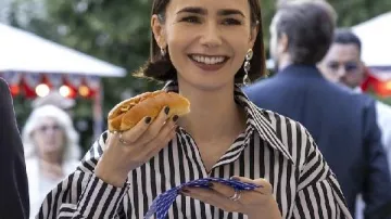 Emily In Paris S05 Lily Collins Striped Shirt worn by Emily Cooper (Lily Collins) as seen in Emily in Paris (S05)