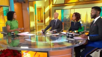 3.1 Phillip Lim Side Tie Flare Dress worn by Adriana Diaz as seen in CBS Mornings on December 19, 2025