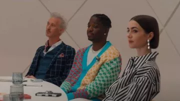 Zara Colorful Jacquard Cardigan worn by Julien (Samuel Arnold) as seen in Emily in Paris (S05E06)