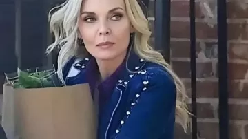 Margo’s Got Money Troubles 2026 Michelle Pfeiffer Denim Blazer worn by Shyanne (Michelle Pfeiffer) as seen in Margo's Got Money Troubles (S01)