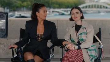Tibi Hani Convertible Check Paneled Cotton Twill Trench Coat worn by Emily Cooper (Lily Collins) as seen in Emily in Paris (S05E06)