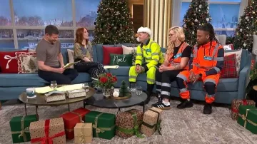 Dondup Black Womens Pants With Rivets worn by Angela Scanlon as seen in This Morning on December 2025