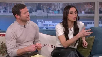 River Island Faux Leather Studded A line Midi Skirt worn by Christine Lampard as seen in This Morning on December 2025