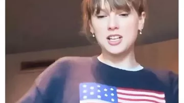 Taylor Swift The End Of An Era 2025 USA Flag Sweater worn by Self (Taylor Swift) as seen in Taylor Swift | The Eras Tour | The End of an Era (S01E01)