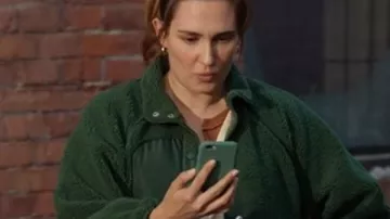 The Christmas Baby Katherine Barrell Green Fleece Jacket worn by Kelly (Katherine Barrell) as seen in The Christmas Baby