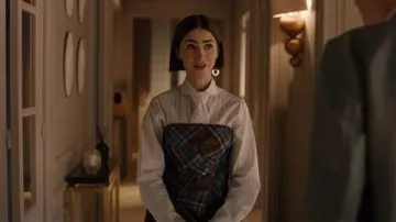 Philosophy Di Lorenzo Serafini Tartan Check Strapless Mini Dress worn by Emily Cooper (Lily Collins) as seen in Emily in Paris (S05E08)