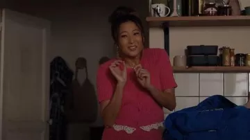 Magda Butrym Cropped Crochet Trimmed Ribbed Knit Cashmere Cardigan worn by Mindy Chen (Ashley Park) as seen in Emily in Paris (S05E09)