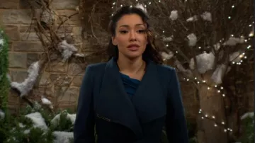 Ted Baker Rose Coat in Teal worn by Audra Charles (Zuleyka Silver) as seen in The Young and the Restless on December 12, 2025