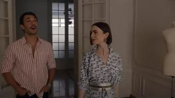 Vivienne Westwood Safety Pin Jacquard Curved Hem Shirt worn by Emily Cooper (Lily Collins) as seen in Emily in Paris (S05E09)