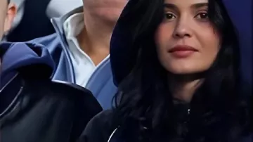 Kylie Jenner Marty Supreme Blue/Black Jacket worn by (Kylie Jenner) as seen in Marty Supreme