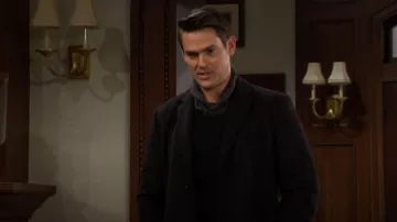 Autumn Cashmere Marled Trim Cashmere Shawl Collar Sweater worn by Adam Newman ( Mark Grossman) as seen in The Young and the Restless on December 18, 2025